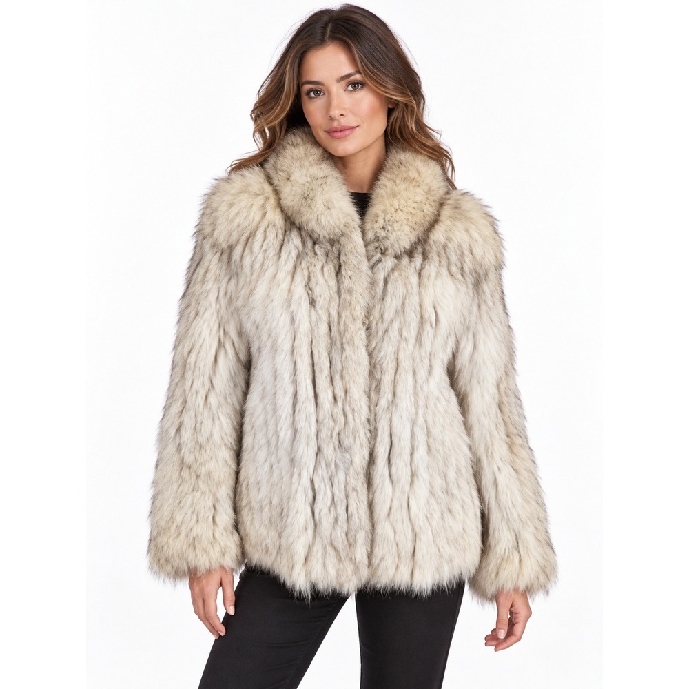 Vintage SAGA FOX Genuine Fox Fur Jacket Ivory Gray Size M